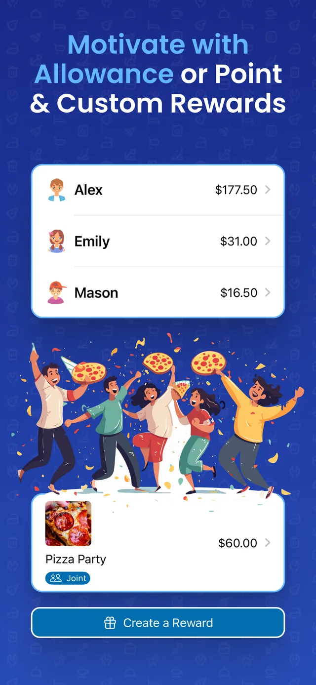 Chorsee App Store listing: children’s allowance balances and a reward to save for
